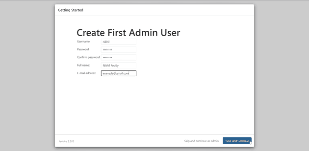 create your first admin user